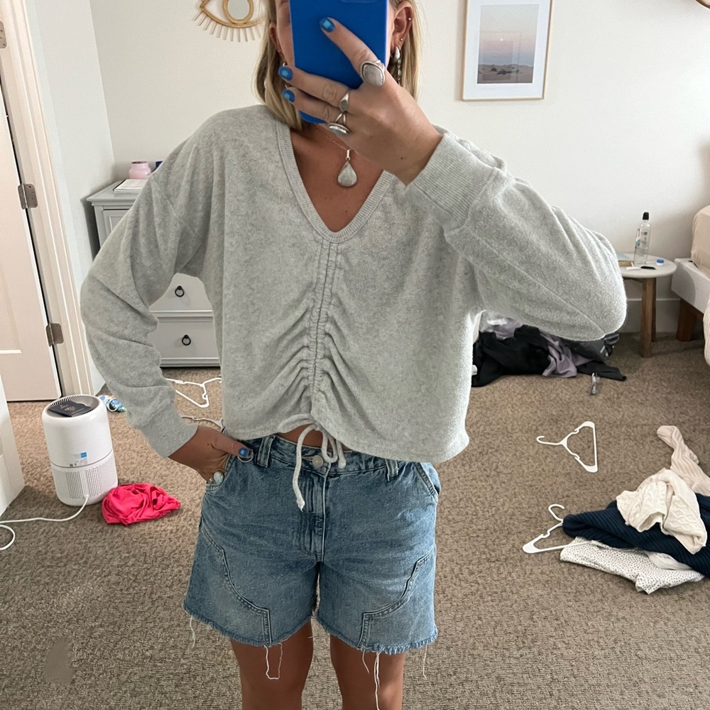 Aerie gray tie top